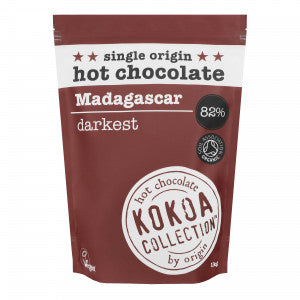 Kokoa Collection 1 kilo brown bag of award winning hot chocolate. Madagascar 82% Cocoa hot chocolate pebbles