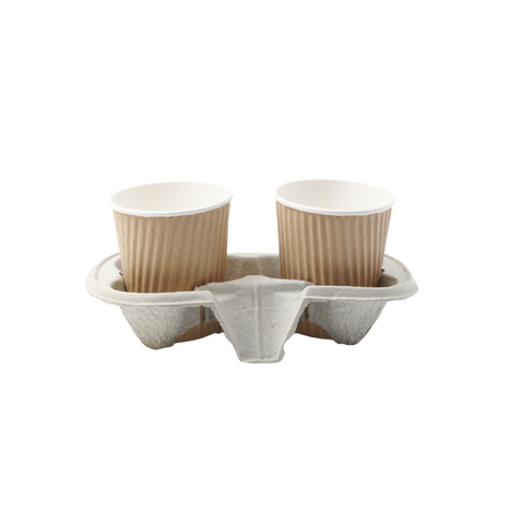 cardboard two cup carry with two kraft ribbed cups inside