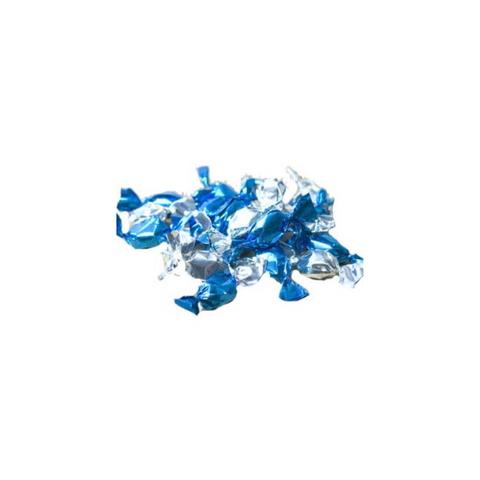 pile of blue and silver tiny mints individually wrapped mints