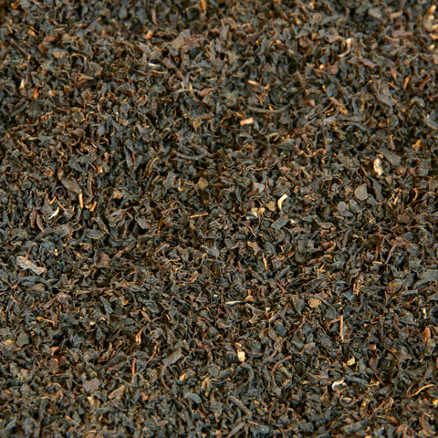 A close up image of Ceylon Broken Orange Pekoe loose leaf tea leaves.