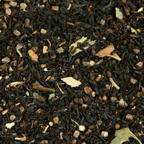 A close up image of Chai Spice loose leaf tea leaves.