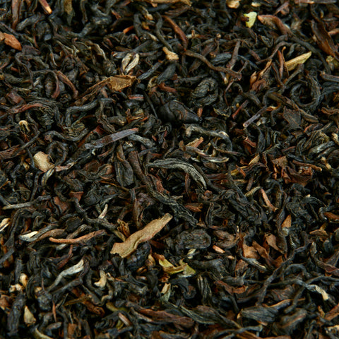 A close up image of Darjeeling loose leaf tea leaves.